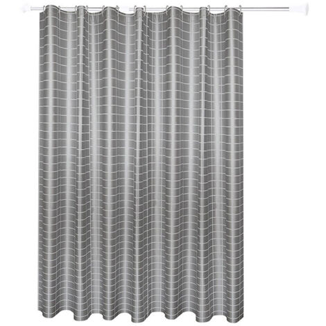 Rideau de douche gris 180x180 cm avec 12 crochets acier inoxydable, imperméable PEVA pour salle de bain et dortoir