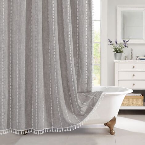 Rideau de douche gris 91 x 183 cm, demi-rideau étroit en coton et lin pour salle de bain style bohème et ferme, résistant aux plis.