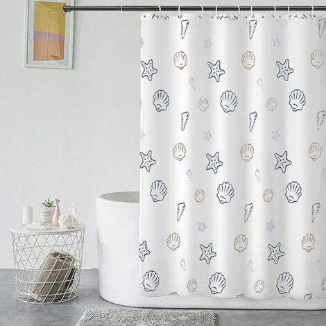 rideau De Douche Impermable 180x200 Cm,ensemble De Rideaux De Douche Lavables Avec 12 Crochets, Rideau De Douche En Tissu En Polyester, Motif Blan