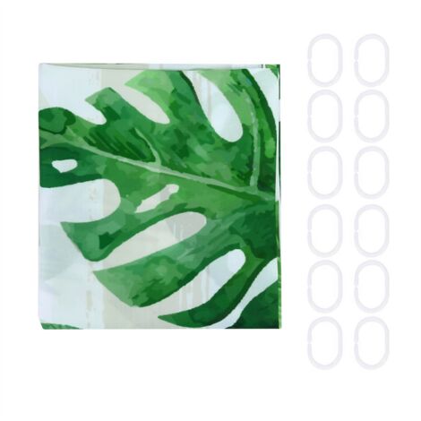 Rideau de Douche Imperméable 150x180cm Motif Feuilles Végétales Déco Salle de Bain Anti-Moisissures