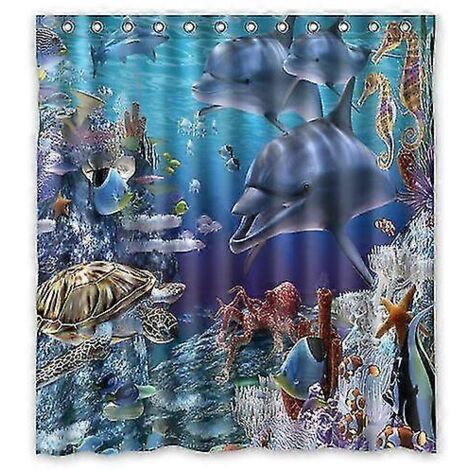 Rideau de douche imperméable 2024, motif deux dauphins colorés, 160 x 180 cm