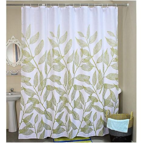 Rideau de douche imperméable à motif de feuilles vertes décoratives avec 12 crochets - 180 cm x 200 cm