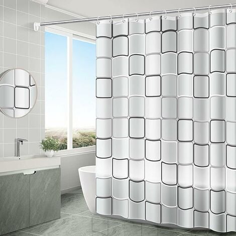 TANABATA Rideau de douche imperméable anti-moisissure, 180 x 200 cm, lavable en tissu antibactérien en polyester avec 12 anneaux de rideau de douche, rideau de douche transparent (blanc)