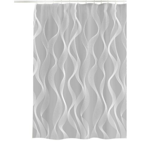 Rideau de douche imperméable avec crochets en plastique, 200 x 200 cm, gris (motif courbe)