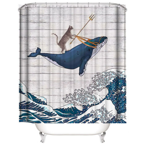Rideau de douche imperméable avec motif chat – Décoration originale de salle de bain – 180 × 200 cm