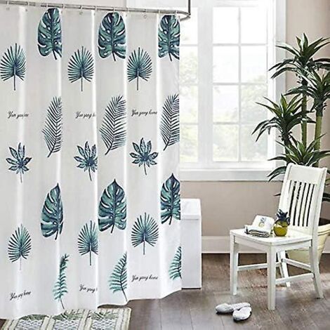Rideau de douche imperméable et antibactérien en polyester avec ourlet lesté - 180 x 200 cm - Motif feuilles de jungle
