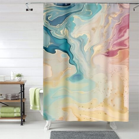 Rideau de douche imprimé marbre, œillets plastique, 150x180 cm, imperméable