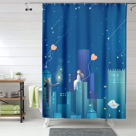 Rideau de douche imprimé tendre duo, œillets plastique, 150x180 cm