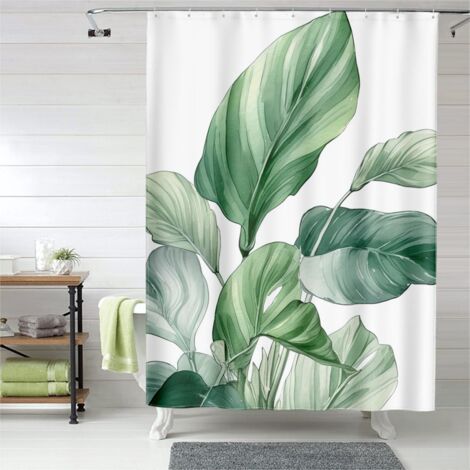Rideau de douche imprimé verdure tropicale, œillets plastique, lavable machine