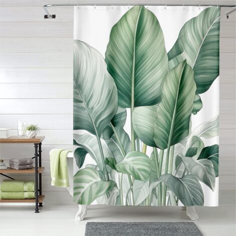 Rideau de douche jungle chic, œillets plastique, polyester résistant