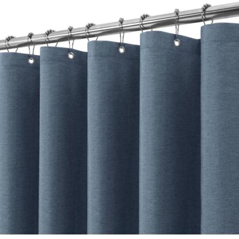 Rideau de Douche Lin avec Anneaux en Métal Imperméable Anti-Moisissures Polyester Tissu Rideau Salle de Bain Lourd pour Baignoire Cabine de Douche - 180x200CM (Bleu Marine)