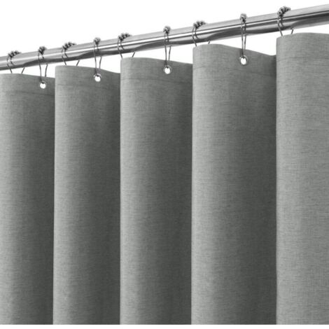 Rideau de Douche Lin avec Anneaux en Métal Imperméable Anti-Moisissures Polyester Tissu Rideau Salle de Bain Lourd pour Baignoire Cabine de Douche - 180x200CM (Gris)