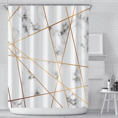 Rideau de Douche Marbre Blanc Résistant à la en Tissu Polyester Rideaux de Douche avec 12 Crochets 180x180cm