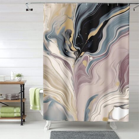Rideau de douche marbre design, œillets plastique, polyester épais