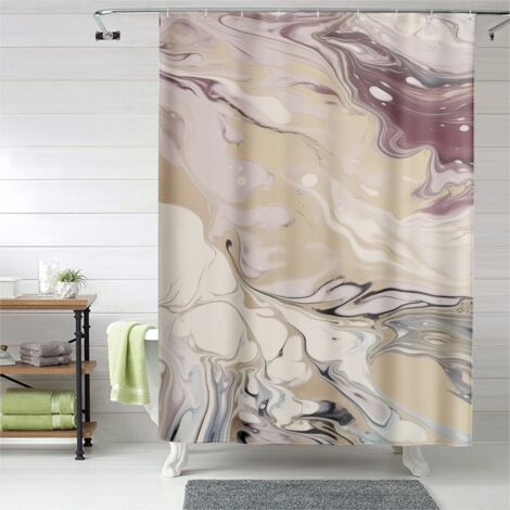 Rideau de douche marbre veiné, œillets plastique, lavable machine