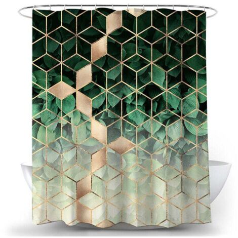 Rideau de Douche Marbre Vert Géométrique 120 x 180 cm Rideau Douche Tissu Polyester Anti Moisissure Imperméable Lavables Rideau de Salle de Bain avec 12 Anneaux Crochets pour Baignoire