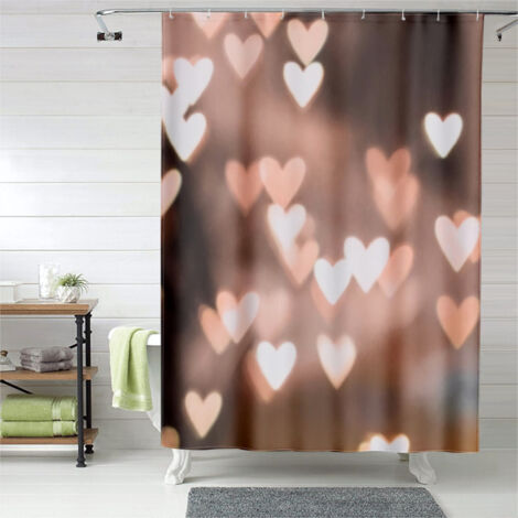 Rideau de douche motif amour cœurs doux pastel, polyester, 90x180 cm
