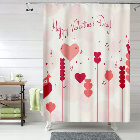 Rideau de douche motif amour cœurs stylisés, tissu imperméable, 90x180 cm