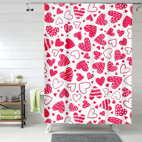 Rideau de douche motif amour Valentine, cœurs doux artistiques, polyester imperméable, 90x180 cm