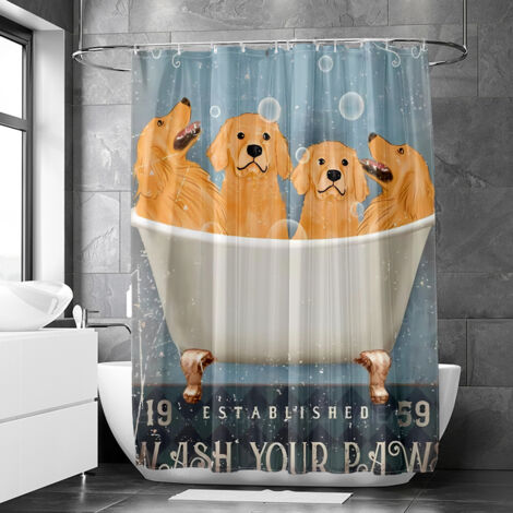 Rideau de douche motif animaux aquarelle rétro et baignoire, rideau salle de bain imperméable, 90x180 cm