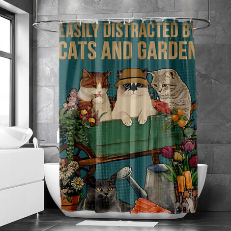 Rideau de douche motif animaux rétro stylisés aquarelle, polyester imperméable, 90x180 cm