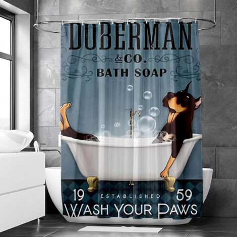 Rideau de douche motif animaux rétro stylisés, tissu salle de bain imperméable, 90x180 cm