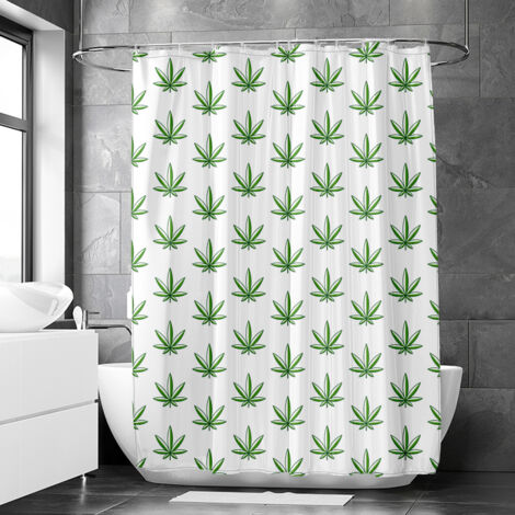Rideau de douche motif cannabis et feuillage artistique tropical, rideau salle de bain imperméable, 180x180 cm