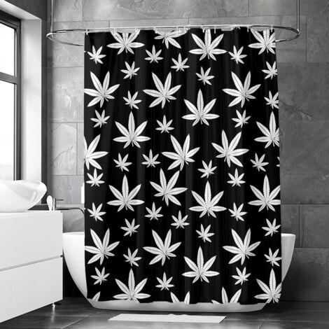 Rideau de douche motif cannabis et plantes tropicales, rideau salle de bain imperméable, 150x180 cm