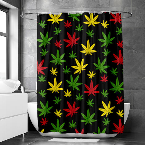 Rideau de douche motif chanvre et feuillage artistique, tissu salle de bain imperméable, 90x180 cm