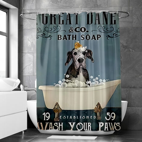 Rideau de douche motif chat et chien aquarelle rétro, rideau salle de bain imperméable, 90x180 cm