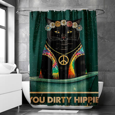 Rideau de douche motif chat et chien dans baignoire, tissu salle de bain imperméable, 150x180 cm