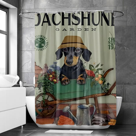 Rideau de douche motif chat et chien rétro aquarelle, rideau salle de bain imperméable, 90x180 cm