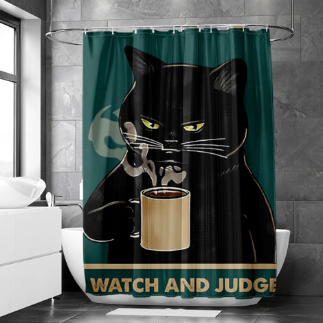 Rideau de douche motif chat vintage aquarelle, polyester imperméable, 150x180 cm