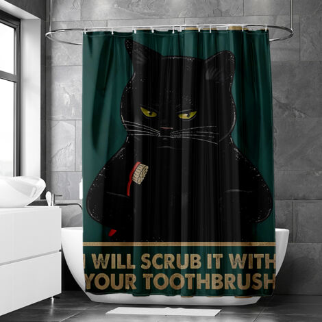 Rideau de douche motif chat vintage et baignoire décorative, polyester imperméable, 90x180 cm
