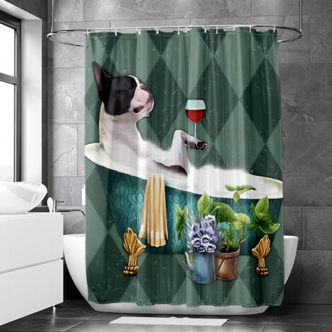 Rideau de douche motif chien rétro dans baignoire, tissu salle de bain imperméable, 150x180 cm