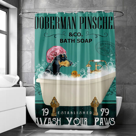 Rideau de douche motif chien vintage et baignoire décorative, tissu salle de bain imperméable, 90x180 cm