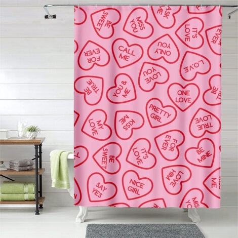 Rideau de douche motif cœurs artistique moderne, polyester, 90x180 cm