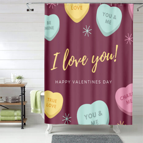 Rideau de douche motif cœurs décoratif romantique, tissu imperméable, 150x180 cm
