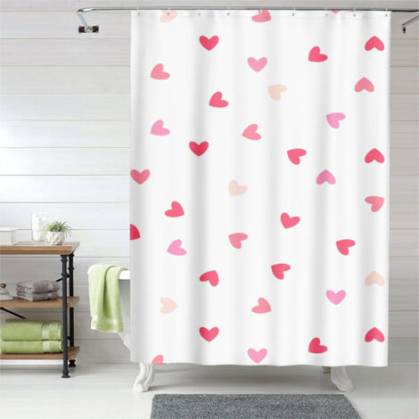 Rideau de douche motif cœurs graphique moderne, rideau salle de bain, 90x180 cm