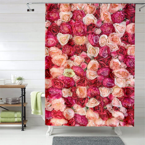 Rideau de douche motif cœurs romantique doux, polyester imperméable, 150x180 cm