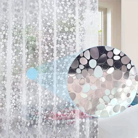 Rideau de douche Motif de galets - PEVA blanc semi-transparent - 180x180cm - avec 12 crochets en C en plastique