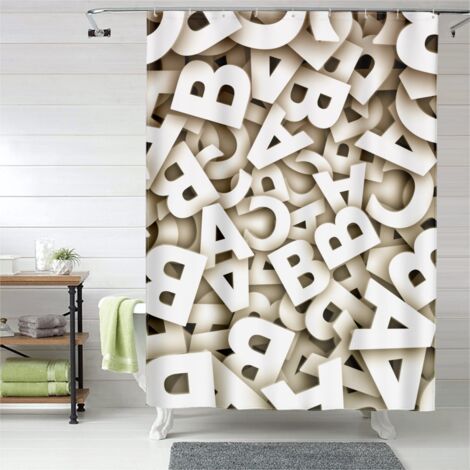Rideau de douche motif décoratif, œillets plastique, polyester, 150x180 cm