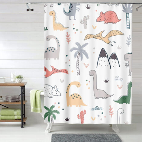 Rideau de douche motif dinosaure aquarelle légère, polyester imperméable, 150x180 cm