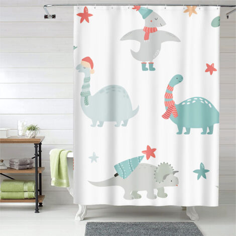 Rideau de douche motif dinosaure jungle stylisée, rideau imperméable, 180x180 cm