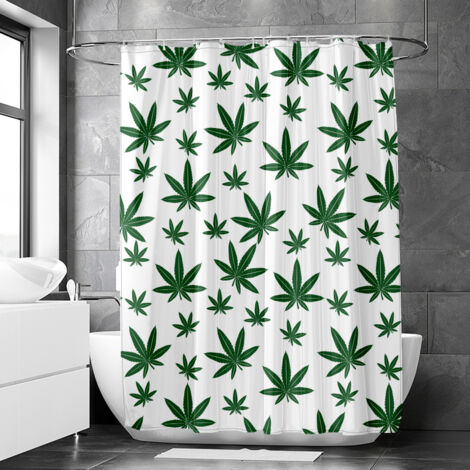 Rideau de douche motif feuillage cannabis aquarelle moderne, tissu salle de bain imperméable, 90x180 cm