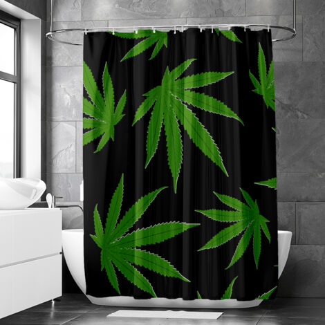 Rideau de douche motif feuillage cannabis pastel, rideau salle de bain imperméable, 90x180 cm