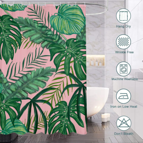 Rideau de douche motif feuillage et plantes, tissu salle de bain imperméable, 90x180 cm