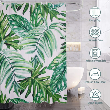 Rideau de douche motif feuillage moderne, polyester imperméable, 90x180 cm