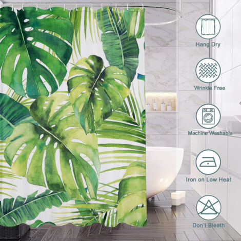 Rideau de douche motif feuillage tropical, rideau salle de bain imperméable, 90x180 cm