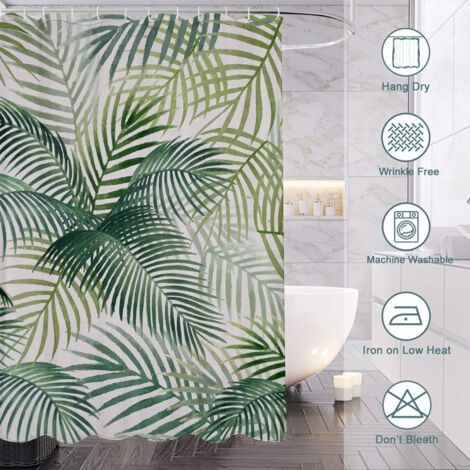 Rideau de douche motif feuilles artistiques, polyester imperméable, 150x180 cm